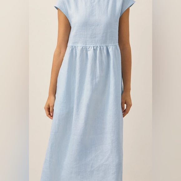 NWT Lintico 100% Linen Blue Striped Maxi Dress - Picture 3 of 13